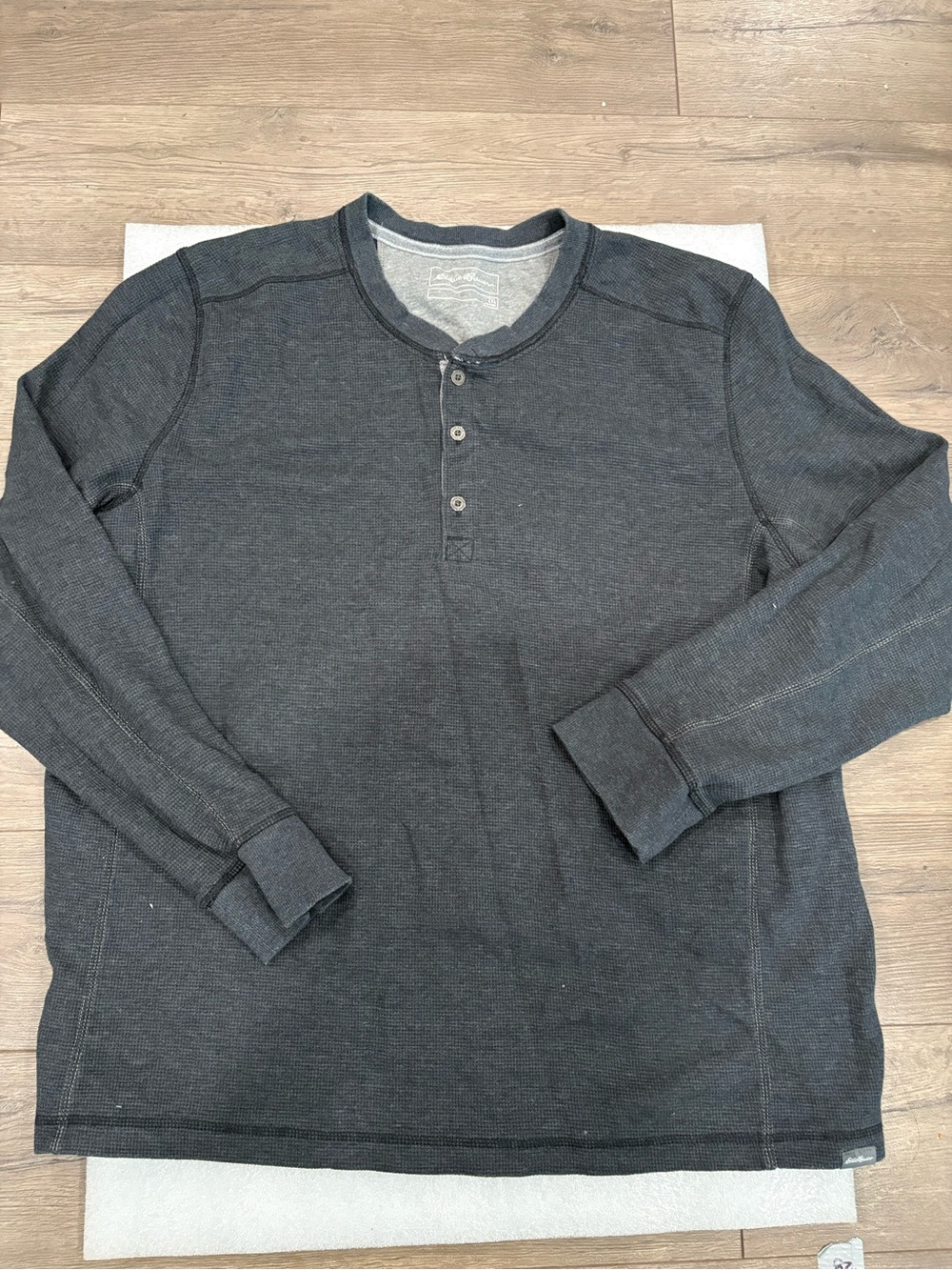 Eddie Bauer dark gray waffle-knit thermal henley shirt